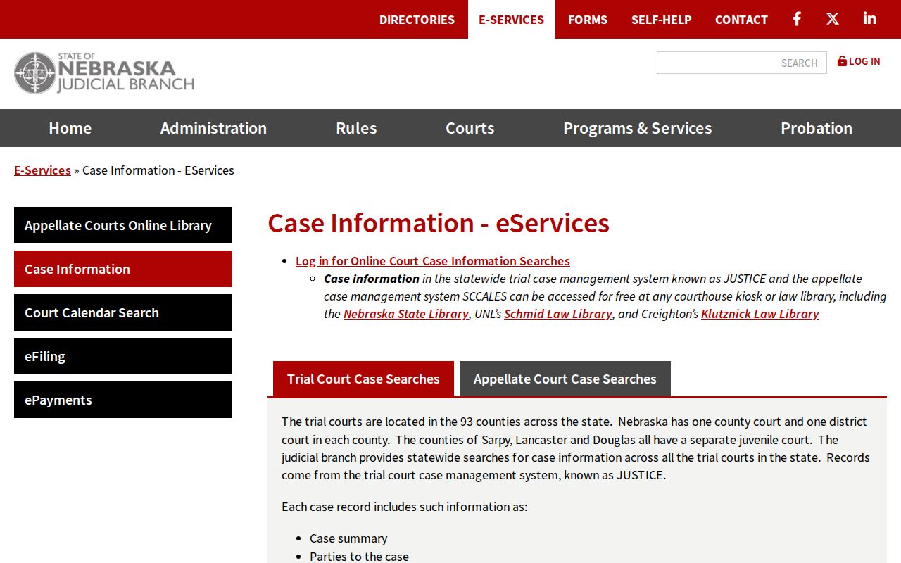 Jefferson County docket search Nebraska case-information services