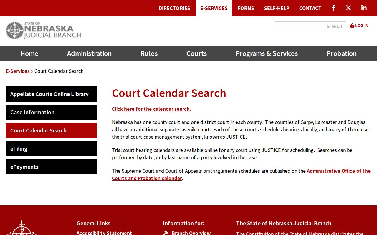 Jefferson County court schedule Nebraska Court Calendars service