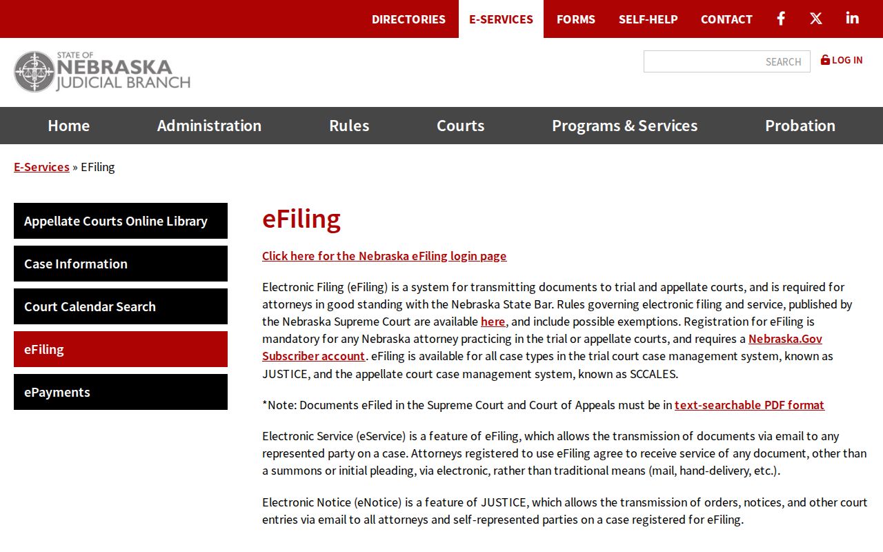 Jefferson County court schedule Nebraska eFiling information