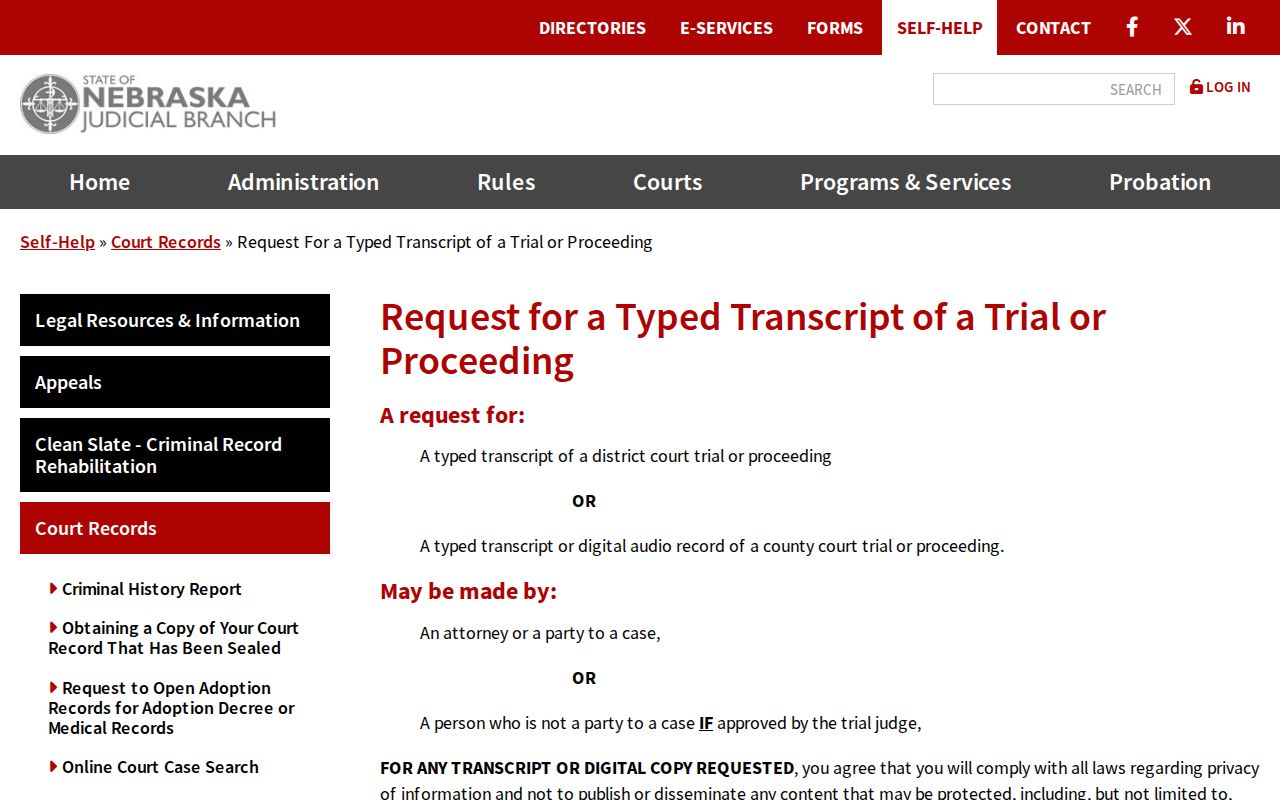 Jefferson County court case records typed transcript and County Court digital-audio information