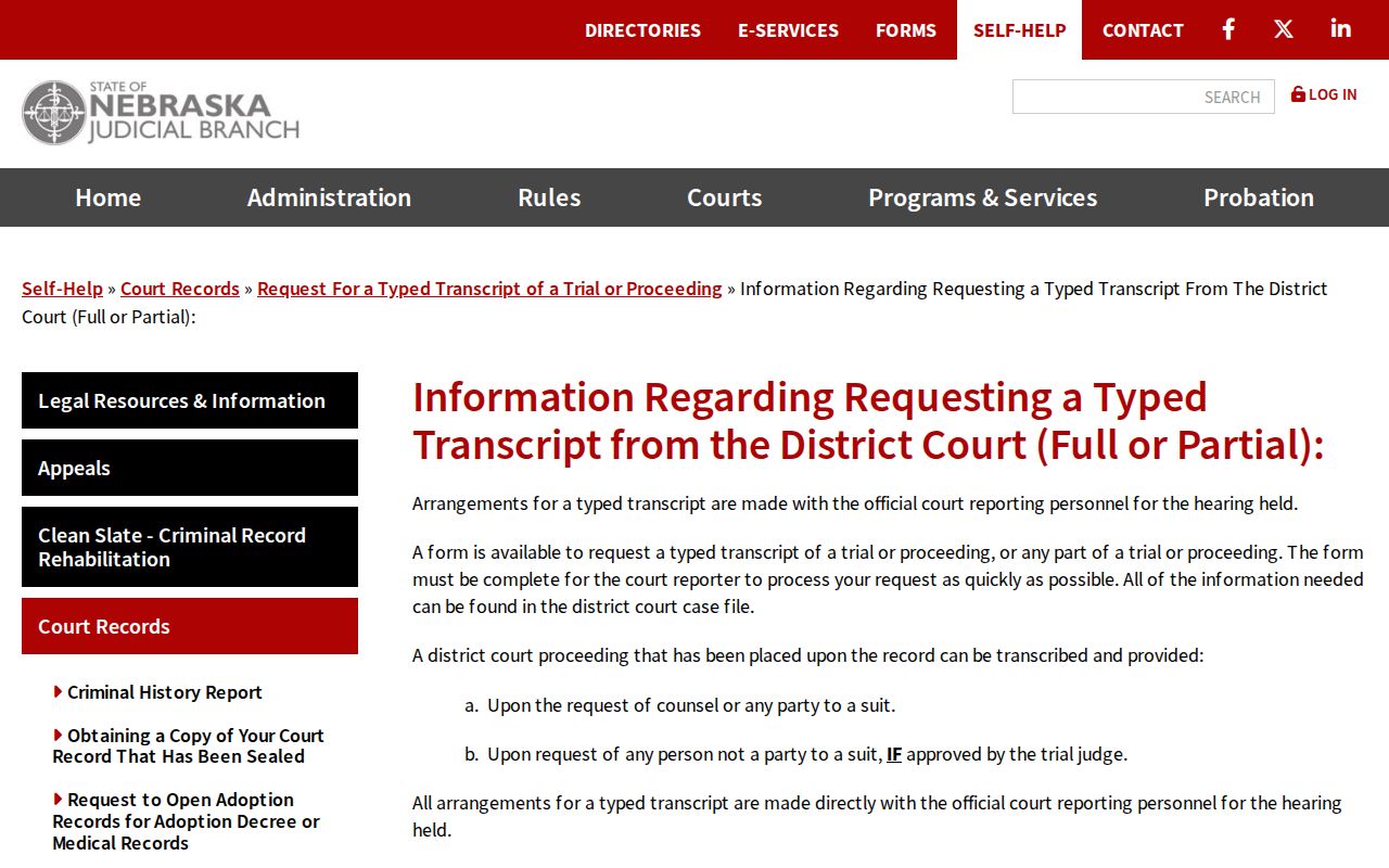 Jefferson County court case records District Court typed-transcript request information