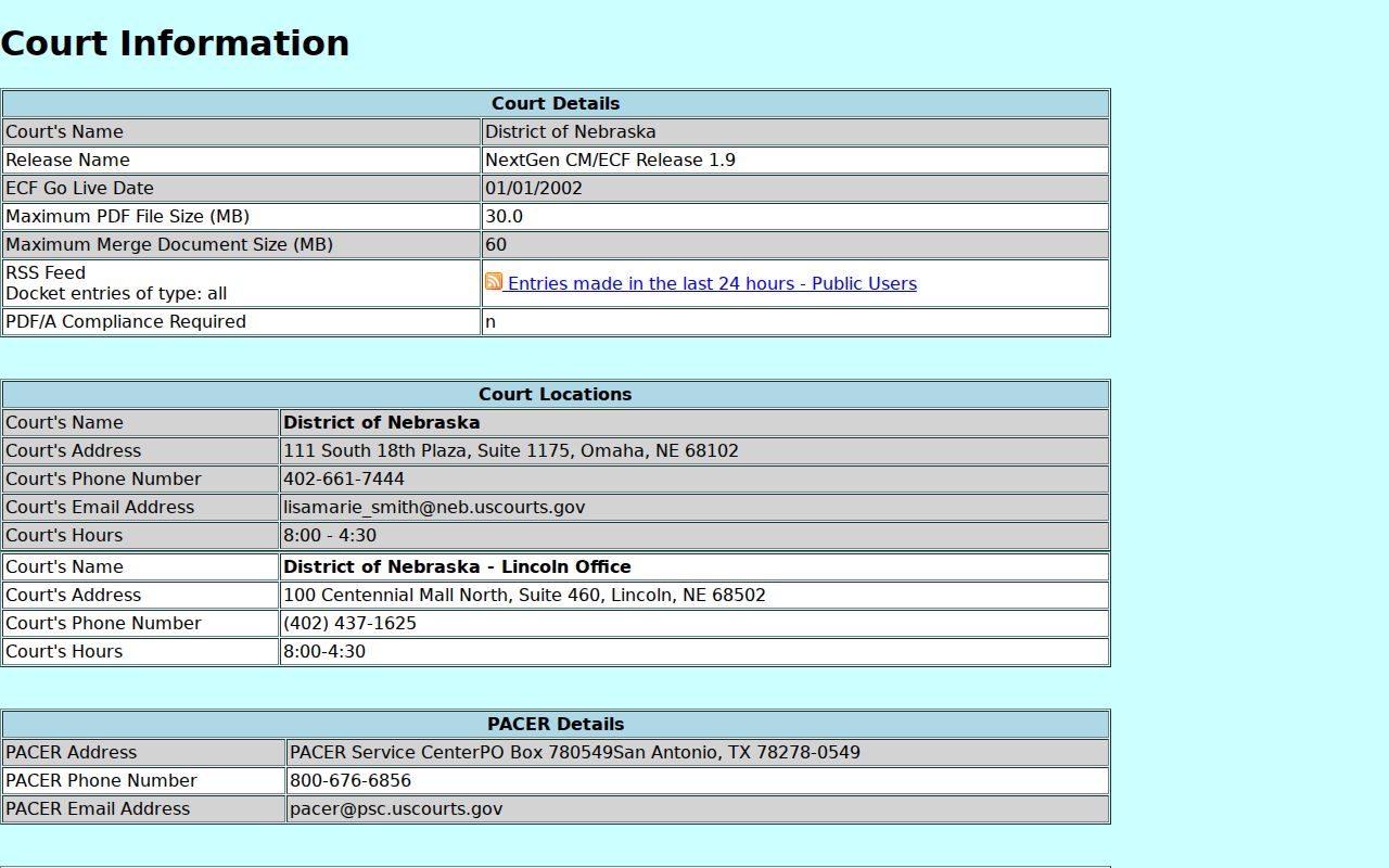 Daykin court records source image of District of Nebraska CM ECF information