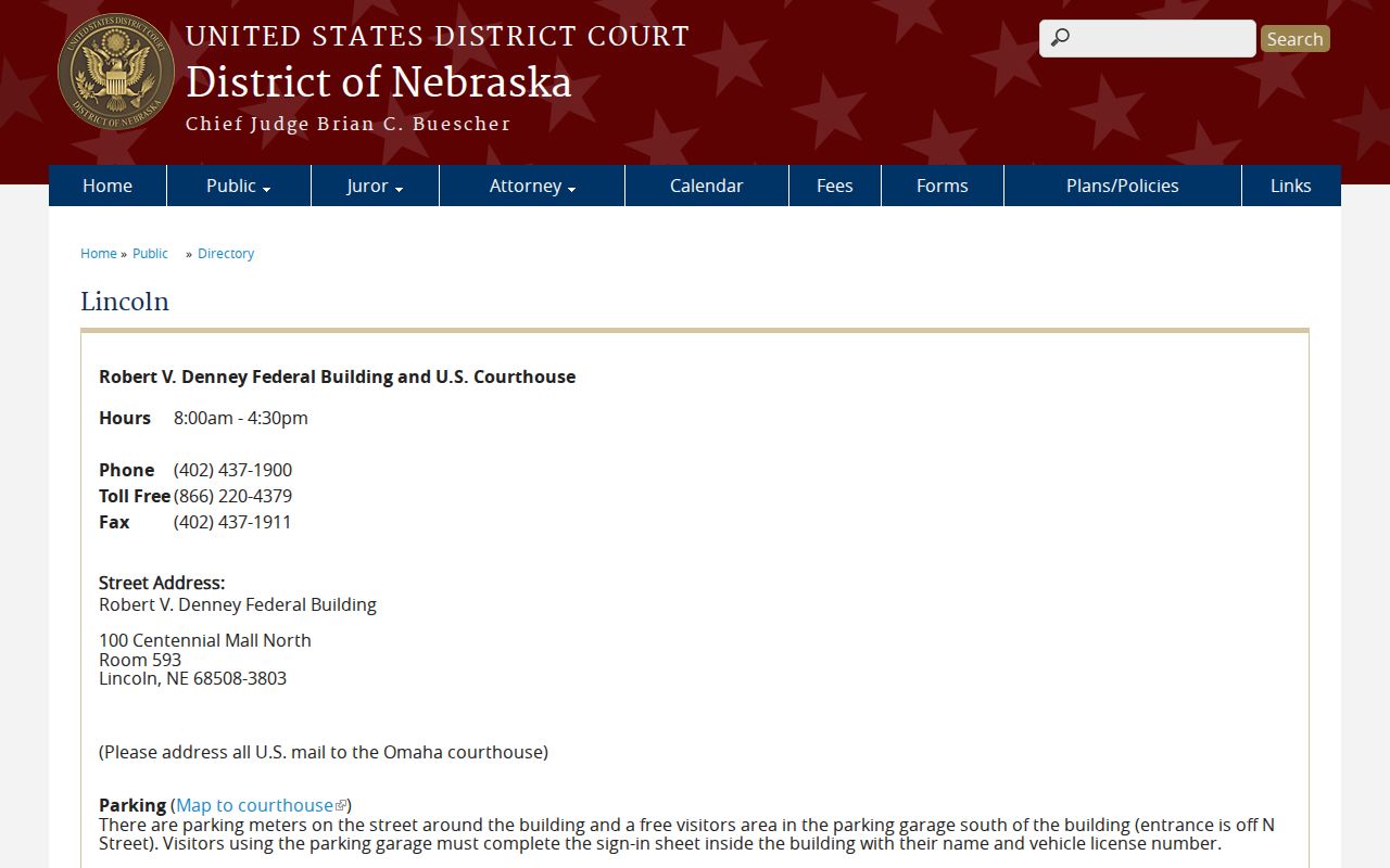 Daykin court records source image of the District of Nebraska Lincoln courthouse directory