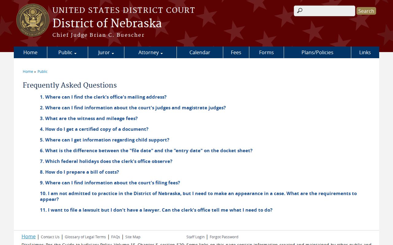 Endicott court records source image of District of Nebraska certified-copy information