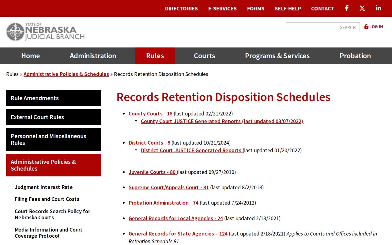 Plymouth court records source image of Nebraska court retention schedules