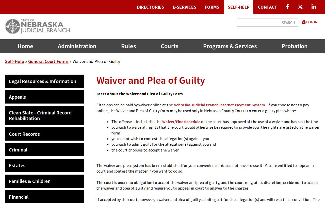 Jefferson County Traffic Court waiver and guilty-plea instructions