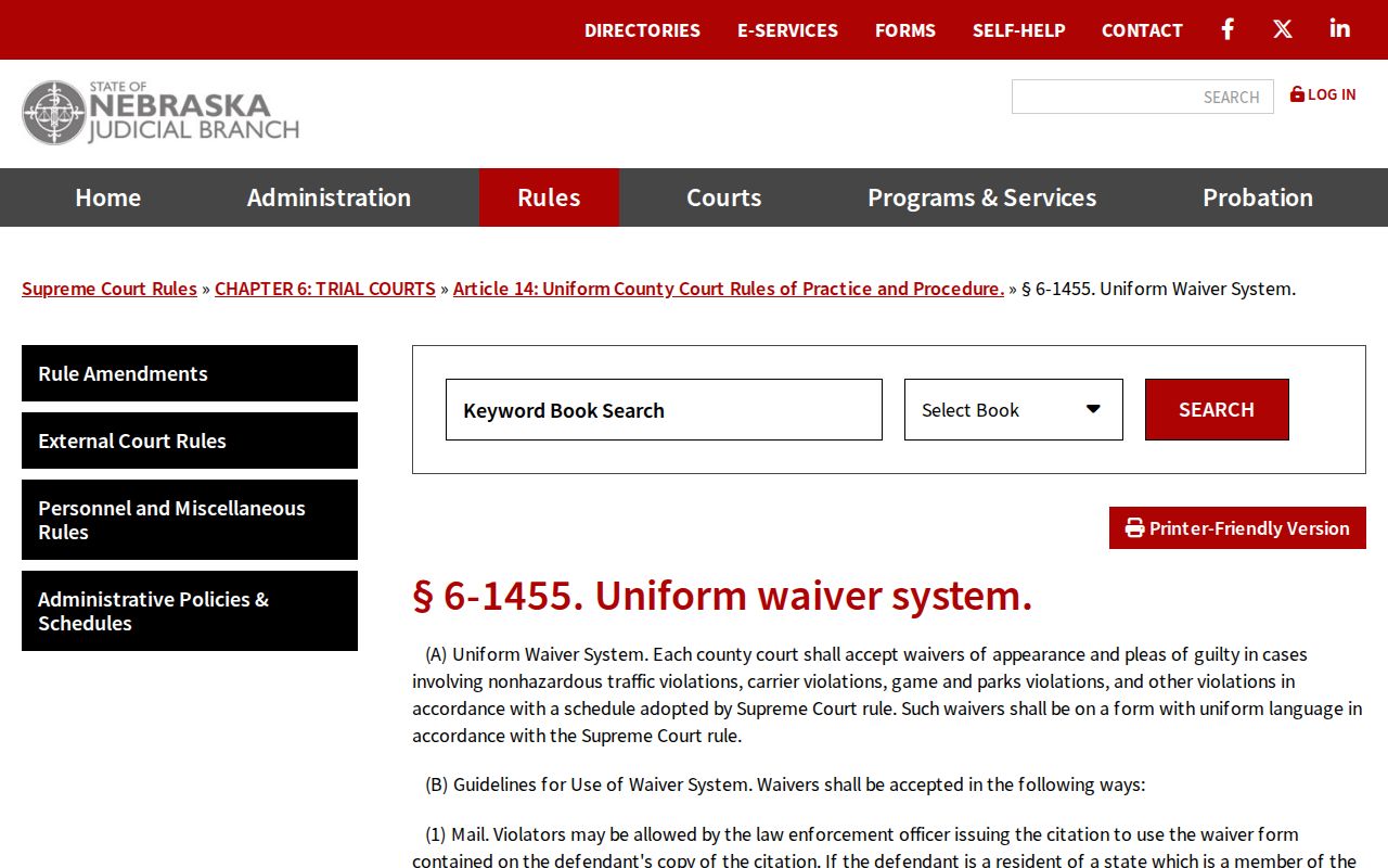Jefferson County Traffic Court uniform waiver-system rule